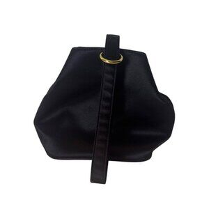 BCBGMAXAZRIA Black Satin Wristlet Purse With Gold Hardware & Snap Closure